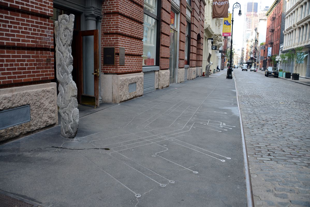 14-1 Subway Map Floating On A NY Sidewalk By Francoise Schein 1986 And Tulip Sculpture By Kenichi Hiratsuka At 110 Greene St South of Prince St In SoHo New York City